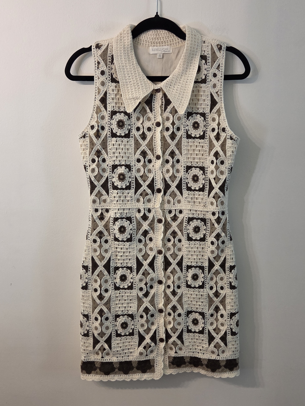 Rebellion Again Crochet Button-Front Mini Dress
